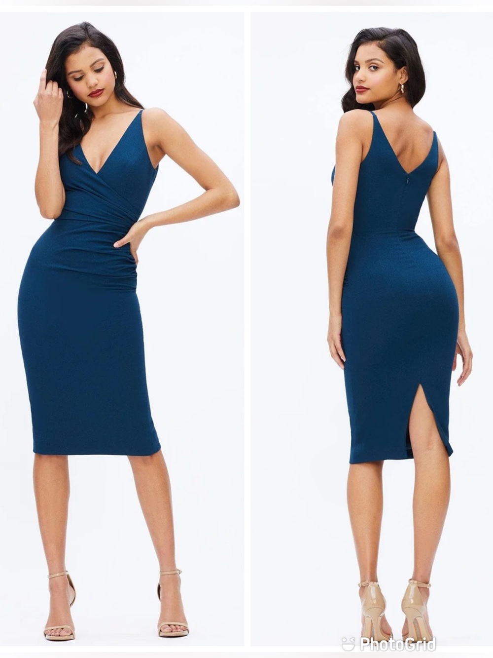 DRESS THE POPULATION Anita Midi Dress Small Teal Peacock Blue Cocktail Party New
